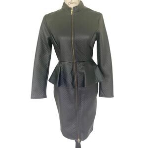 PINKLICIOUS DIAMOND QUILTED FAUX LEATHER DRESS BODYCON PEPLUM SZ S GOTH CORE